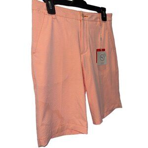 New Puma Women's Dry Cell Golf Bermuda Shorts Striped Orange & White Sz Large L